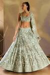 Shop_Mishru_Green Organza, Tulle Sequins, Embroidery Square Neck Vridi Lehenga Set _at_Aza_Fashions