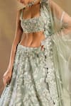 Mishru_Green Organza, Tulle Sequins, Embroidery Square Neck Vridi Lehenga Set _at_Aza_Fashions