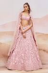 Buy_Mishru_Pink Organza, Tulle Sequins, Beads, Embroidery Muted Designer Lehenga Set _at_Aza_Fashions