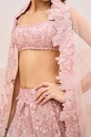 Shop_Mishru_Pink Organza, Tulle Sequins, Beads, Embroidery Muted Designer Lehenga Set _Online_at_Aza_Fashions