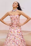 Shop_Mishru_Pink Organza, Tulle Embroidery Square Neck Edel Floral Lehenga Set _at_Aza_Fashions