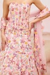 Buy_Mishru_Pink Organza, Tulle Embroidery Square Neck Edel Floral Lehenga Set _Online_at_Aza_Fashions