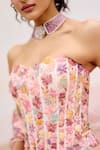 Mishru_Pink Organza, Tulle Embroidery Square Neck Edel Floral Lehenga Set _at_Aza_Fashions