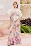 Buy_Mishru_Ivory Organza, Tulle Embroidery Round Neck Designer Thistle Pants Set _at_Aza_Fashions