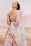Mishru_Ivory Organza, Tulle Embroidery Square Neck Wisteria Floral Lehenga Set _Online_at_Aza_Fashions