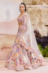 Shop_Mishru_Ivory Organza, Tulle Embroidery Square Neck Wisteria Floral Lehenga Set _at_Aza_Fashions