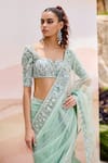 Buy_Mishru_Green Tulle Sequins, Embroidery, Beads Square Neck Silene Designer Saree Set _Online_at_Aza_Fashions