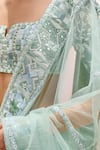 Shop_Mishru_Green Tulle Sequins, Embroidery, Beads Square Neck Silene Designer Saree Set _Online_at_Aza_Fashions