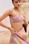 Mishru_Pink Organza, Tulle Sequins, Embroidery V-neck Freesia Lehenga Set _Online_at_Aza_Fashions