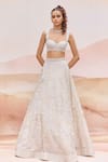 Shop_Mishru_Ivory Organza, Tulle Sequins, Embroidery Sweetheart Neck Mahonia Lehenga Set _at_Aza_Fashions