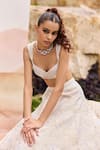 Mishru_Ivory Organza, Tulle Sequins, Embroidery Sweetheart Neck Mahonia Lehenga Set _Online_at_Aza_Fashions