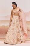 Shop_Mishru_Gold Organza, Silk Embroidery, Sequins Round Neck Pylora Lehenga Set _at_Aza_Fashions