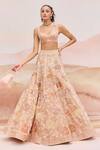 Mishru_Gold Organza, Silk Embroidery, Sequins Round Neck Pylora Lehenga Set _Online_at_Aza_Fashions