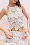 Shop_Mishru_Ivory Tulle Embroidery, Applique Halter Neck Designer Lyrata Skirt Set _Online_at_Aza_Fashions