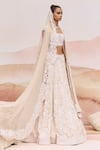 Mishru_Gold Organza, Tulle Sequins, Embroidery Square Neck Itea Bridal Lehenga Set _Online_at_Aza_Fashions
