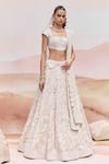 Mishru_Gold Organza, Tulle Sequins, Embroidery Square Neck Itea Bridal Lehenga Set _at_Aza_Fashions