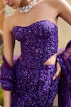 Mishru_Purple Tulle Sequins, Beads, Embroidery Sweetheart Neck Fusion Lehenga Set _Online_at_Aza_Fashions
