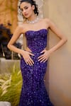 Buy_Mishru_Purple Tulle Sequins, Beads, Embroidery Sweetheart Neck Fusion Lehenga Set _Online_at_Aza_Fashions