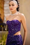 Shop_Mishru_Purple Tulle Sequins, Beads, Embroidery Sweetheart Neck Fusion Lehenga Set _Online_at_Aza_Fashions