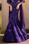 Mishru_Purple Tulle Sequins, Beads, Embroidery Sweetheart Neck Fusion Lehenga Set _at_Aza_Fashions