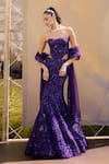 Buy_Mishru_Purple Tulle Sequins, Beads, Embroidery Sweetheart Neck Fusion Lehenga Set _at_Aza_Fashions