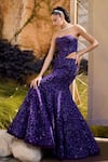 Buy_Mishru_Purple Tulle Sequins, Beads, Embroidery Sweetheart Neck Fusion Lehenga Set 