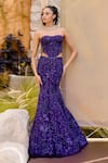 Shop_Mishru_Purple Tulle Sequins, Beads, Embroidery Sweetheart Neck Fusion Lehenga Set 