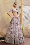 Mishru_Purple Organza Embroidery Plunge Neck Caradonna Designer Lehenga Set _at_Aza_Fashions