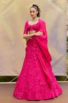 Buy_Mishru_Fuchsia Organza Sequins, Embroidery, Beads V-neck Novae Lehenga Set _at_Aza_Fashions