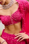 Buy_Mishru_Fuchsia Organza Sequins, Embroidery, Beads V-neck Novae Lehenga Set _Online_at_Aza_Fashions