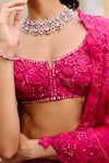 Shop_Mishru_Fuchsia Organza Sequins, Embroidery, Beads V-neck Novae Lehenga Set _Online_at_Aza_Fashions