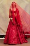 Shop_Mishru_Red Organza, Tulle Embroidery Scoop Neck Ellisiana Lehenga Set _at_Aza_Fashions