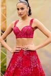 Buy_Mishru_Red Tulle, Organza Embroidery, Sequins Sweetheart Neck Adonis Lehenga Set _Online_at_Aza_Fashions