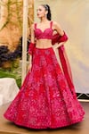 Buy_Mishru_Red Tulle, Organza Embroidery, Sequins Sweetheart Neck Adonis Lehenga Set _at_Aza_Fashions