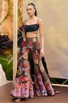 Shop_Mishru_Black Tulle Sequins, Embroidery Square Neck Floral Fusion Set _at_Aza_Fashions