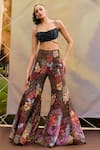 Mishru_Black Tulle Sequins, Embroidery Square Neck Floral Fusion Set _Online_at_Aza_Fashions