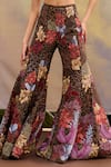 Mishru_Black Tulle Sequins, Embroidery Square Neck Floral Fusion Set _at_Aza_Fashions