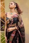Buy_Mishru_Black Tulle Embroidery Round Neck Floral Saree Set _Online_at_Aza_Fashions