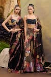 Shop_Mishru_Black Tulle Embroidery Round Neck Floral Saree Set _Online_at_Aza_Fashions