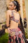 Shop_Mishru_Black Organza, Tulle Embroidery Scoop Neck Shiso Floral Lehenga Set _at_Aza_Fashions
