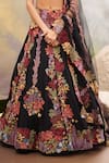 Mishru_Black Organza, Tulle Embroidery Scoop Neck Shiso Floral Lehenga Set _Online_at_Aza_Fashions