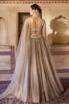 Shop_Cedar & Pine_Taupe Organza, Tulle Sequins, Embroidery Round Brown Embellished Lehenga Set _at_Aza_Fashions