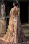 Shop_Cedar & Pine_Beige Organza, Tulle Embroidery, Sequins Sweetheart Neck Floral Anarkali Set _at_Aza_Fashions