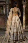 Shop_Cedar & Pine_Beige Brocade, Georgette, Organza Embroidery, Sequins And Green Mehfil Lehenga Set _at_Aza_Fashions
