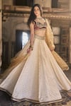 Cedar & Pine_Ivory Brocade, Velvet, Tulle Sequins, Embroidery Sweetheart Classic Lehenga Set _Online_at_Aza_Fashions