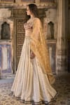 Buy_Cedar & Pine_Ivory Brocade, Velvet, Tulle Sequins, Embroidery Sweetheart Classic Lehenga Set _Online_at_Aza_Fashions