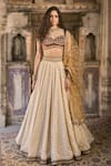 Buy_Cedar & Pine_Ivory Brocade, Velvet, Tulle Sequins, Embroidery Sweetheart Classic Lehenga Set _at_Aza_Fashions
