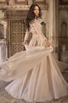 Cedar & Pine_Ivory Organza, Tulle Sequins, Beads, Embroidery Round Neck Fusion Lehenga Set _Online_at_Aza_Fashions