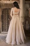 Shop_Cedar & Pine_Ivory Organza, Tulle Sequins, Beads, Embroidery Round Neck Fusion Lehenga Set _at_Aza_Fashions