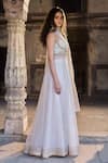 Cedar & Pine_White Organza, Tulle Sequins, Embroidery Halter Neck Designer Anarkali Set _Online_at_Aza_Fashions